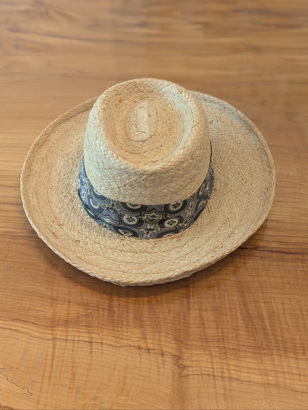 Stetson Natural Straw Hat with Blue Paisley Band